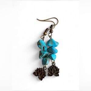 Handmade Turquoise & Bronze Lotus Drop Earrings - Boho Zen